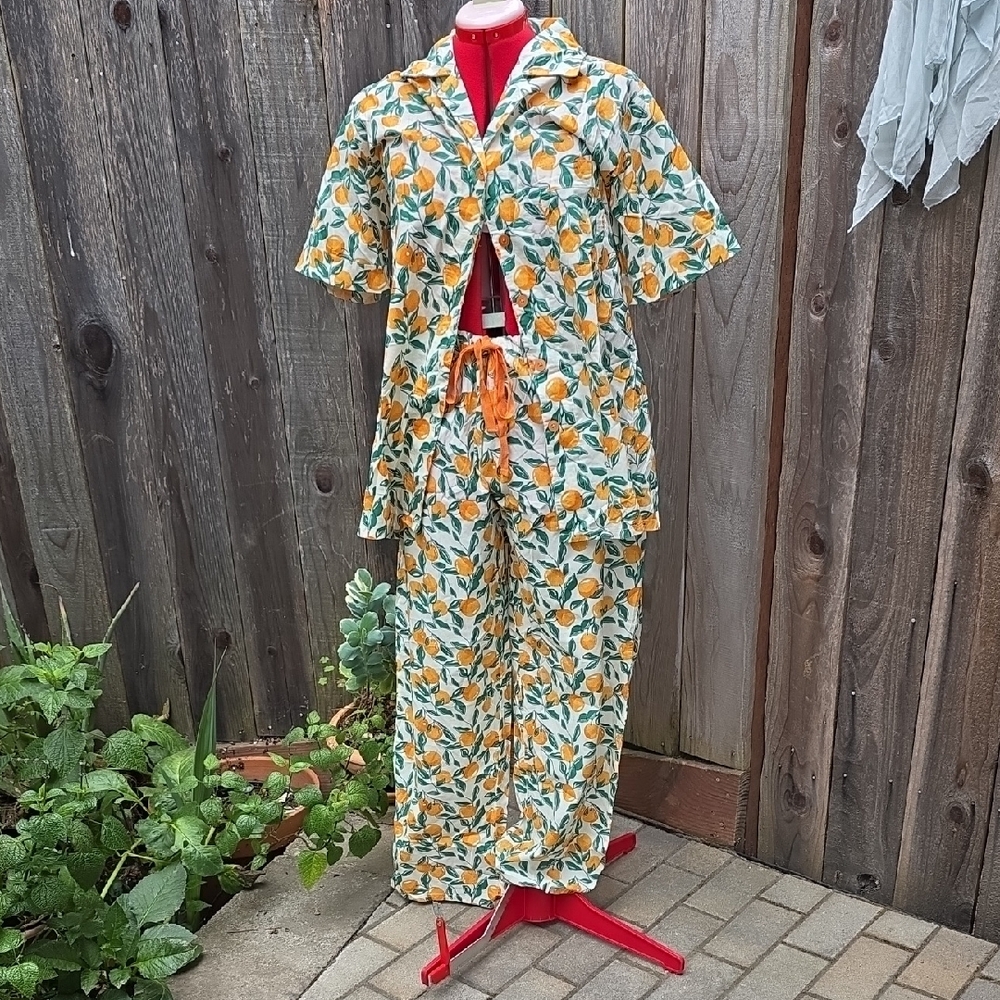 Kids Pajamas with Orange and Green Leaf Print